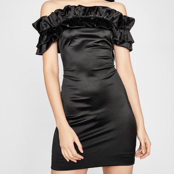 Dolls Kill Satin Off The Shoulder Dress Black L - Picture 1 of 10